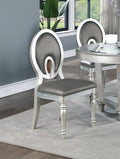Formal Traditional Dining Room Furniture Chairs Set Of 2 Chairs Dark Gray Hue Accent Silver Side Chair Cutout Back Chair Cushion Seat Silver Dining Room Classic,Traditional Solid Wood
