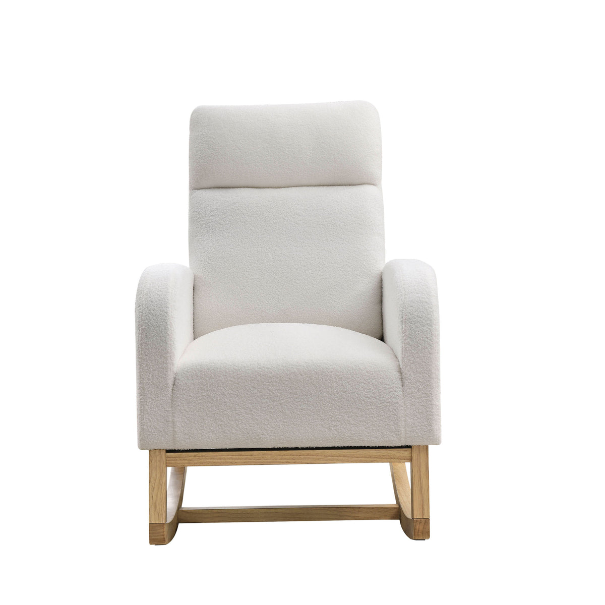 Video Welike 27.6"W Modern Accent High Backrest Living Room Lounge Arm Rocking Chair, Two Side Pocket ,Teddy White Ivory Ivory Foam Fabric