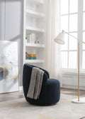 Teddy Fabric Swivel Accent Armchair Barrel Chair With Black Powder Coating Metal Ring,Dark Blue Dark Blue Foam Upholstered