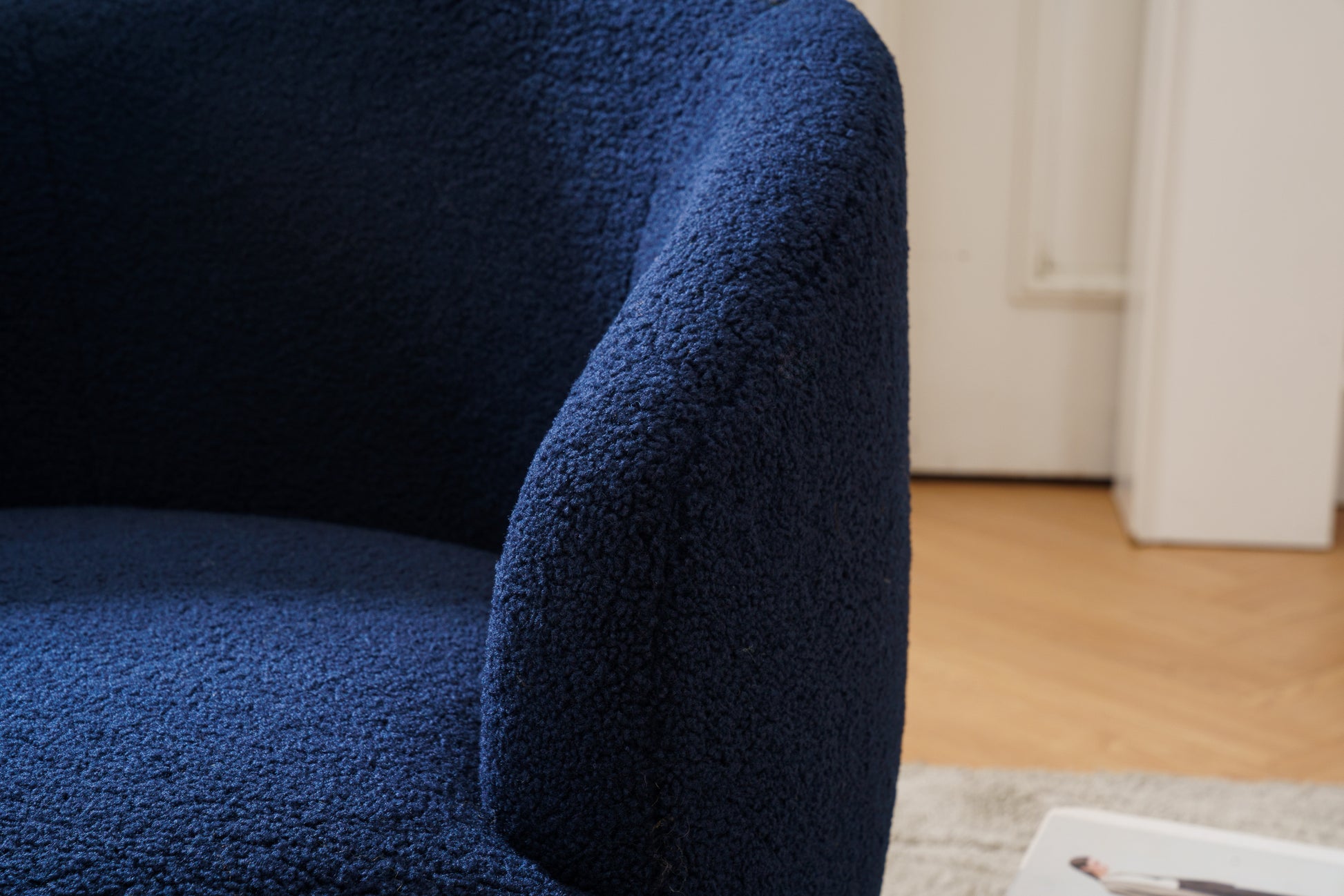 Teddy Fabric Swivel Accent Armchair Barrel Chair With Black Powder Coating Metal Ring,Dark Blue Dark Blue Foam Upholstered
