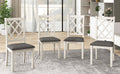 Mid Century Solid Wood 5 Piece Round Dining Table Set, Kitchen Table Set With Upholstered Chairs For Small Places, Brown Table Gray Chair Brown Wood Dining Room Solid Wood Rubberwood Round Dining Table With Chair Upholstered Chair Wood Brown Slat Back