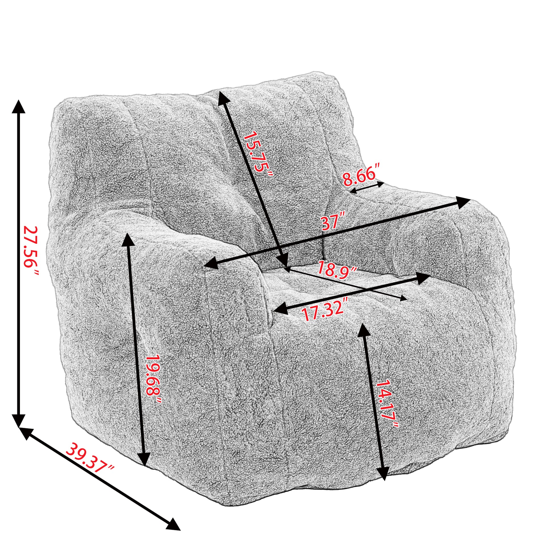 010 Soft Teddy Fabric Tufted Foam Bean Bag Chair With Teddy Fabric Dark Gray Dark Gray Primary Living Space Soft Modern Memory Foam Teddy
