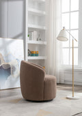 Teddy Fabric Swivel Accent Armchair Barrel Chair With Black Powder Coating Metal Ring,Coffee Brown Coffee Foam Upholstered