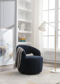 Teddy Fabric Swivel Accent Armchair Barrel Chair With Black Powder Coating Metal Ring,Dark Blue Dark Blue Foam Upholstered