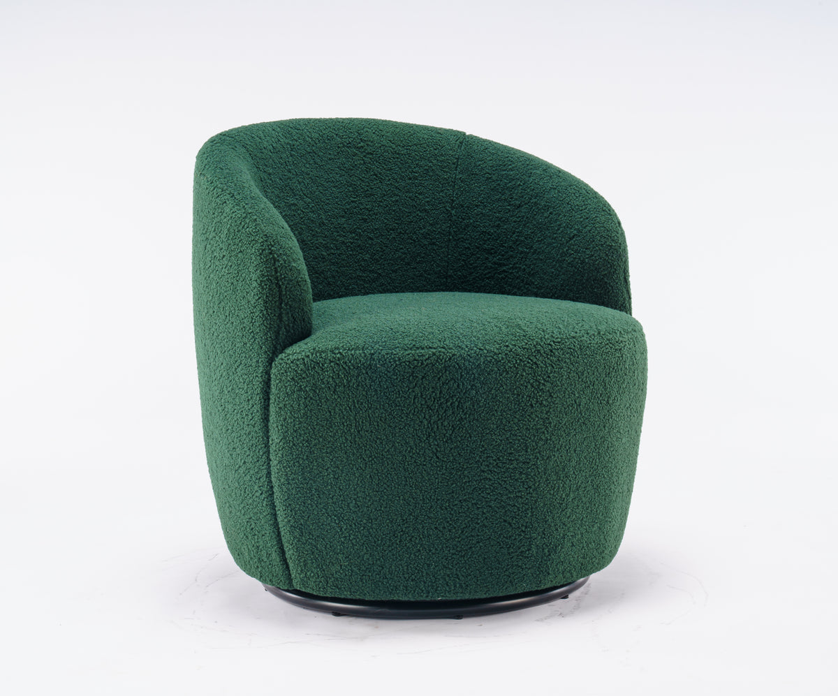 Teddy Fabric Swivel Accent Armchair Barrel Chair With Black Powder Coating Metal Ring,Dark Green Green Foam Upholstered