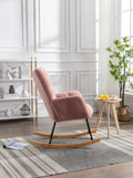 Mid Century Modern Teddy Fabric Tufted Upholstered Rocking Chair Padded Seat For Living Room Bedroom,Pink Pink Foam Wool