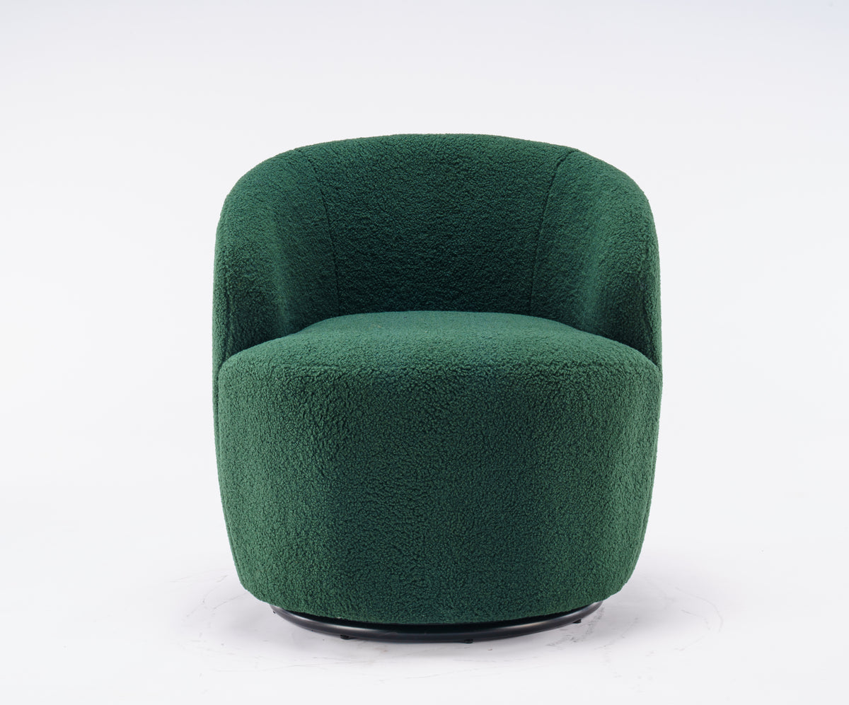 Teddy Fabric Swivel Accent Armchair Barrel Chair With Black Powder Coating Metal Ring,Dark Green Green Foam Upholstered