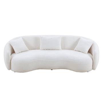 Mid Century Modern Curved Living Room Sofa, 4 Seat Boucle Fabric Couch For Bedroom, Office, Apartment, White White Boucle 3 Seat