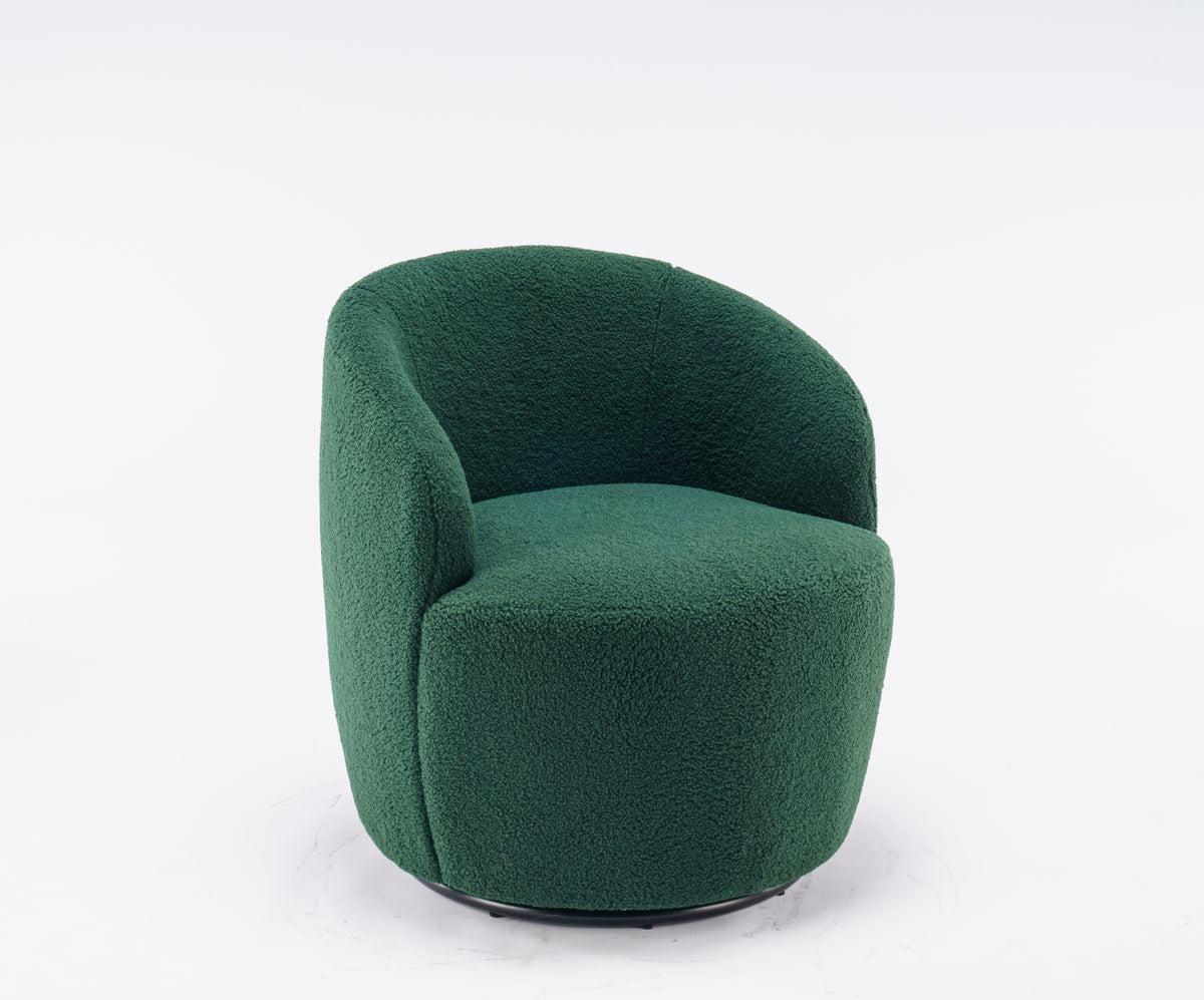 Teddy Fabric Swivel Accent Armchair Barrel Chair With Black Powder Coating Metal Ring,Dark Green Green Foam Upholstered