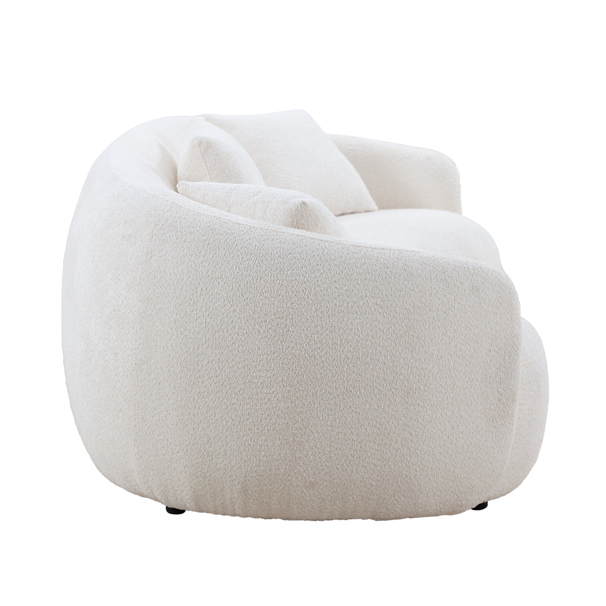 Mid Century Modern Curved Living Room Sofa, 4 Seat Boucle Fabric Couch For Bedroom, Office, Apartment, White White Boucle 3 Seat