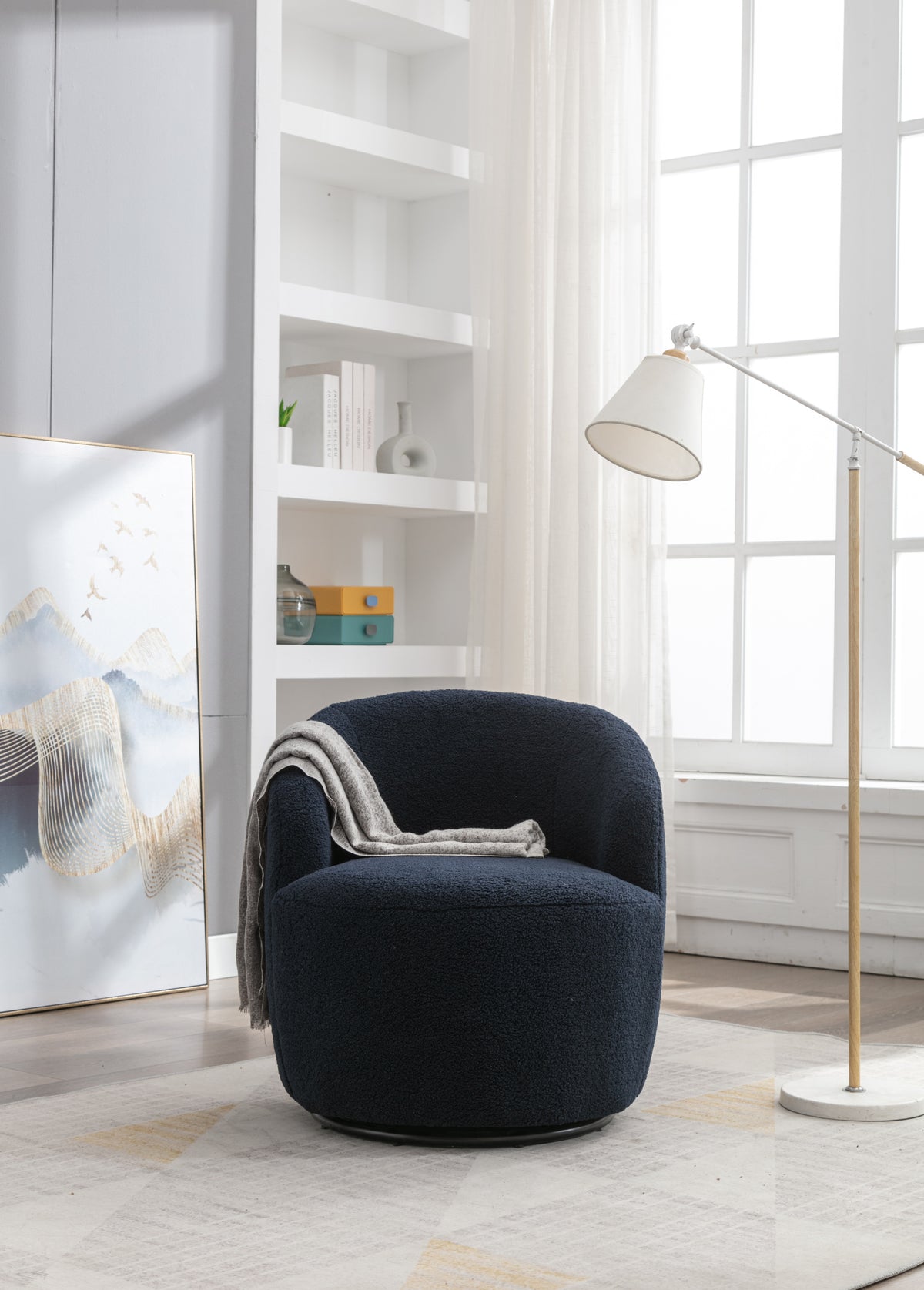 Teddy Fabric Swivel Accent Armchair Barrel Chair With Black Powder Coating Metal Ring,Dark Green Green Foam Upholstered