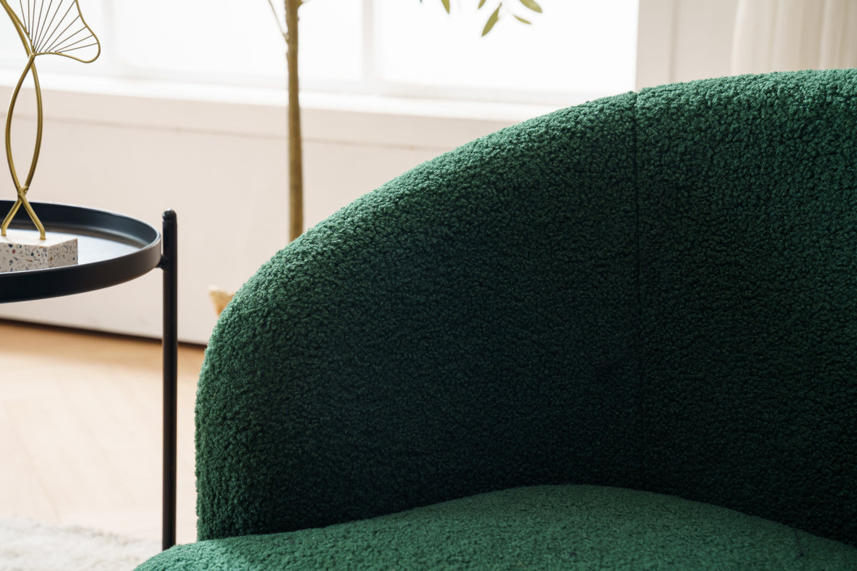 Teddy Fabric Swivel Accent Armchair Barrel Chair With Black Powder Coating Metal Ring,Dark Green Green Foam Upholstered