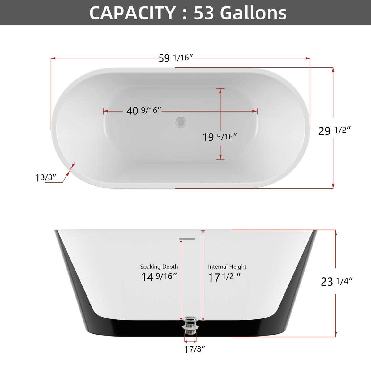 59" Acrylic Free Standing Tub Classic Oval Shape Soaking Tub, Adjustable Freestanding Bathtub With Integrated Slotted Overflow And Chrome Pop Up Drain Anti Clogging Gloss Black Black Oval Bathroom Freestanding Tubs Polished 59 61 In Modern Soaking Center