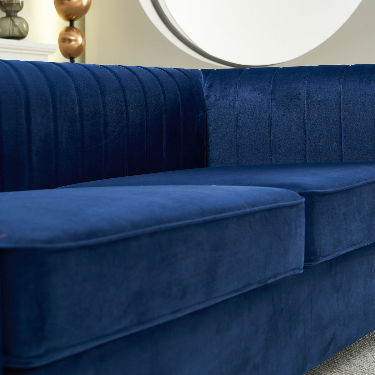 Contemporary Velvet Sofa Couch 84.25''W For Living Room, Blue Blue Velvet Wood Primary Living Space Tufted Back Modern Rolled Arms Foam Velvet 2 Seat