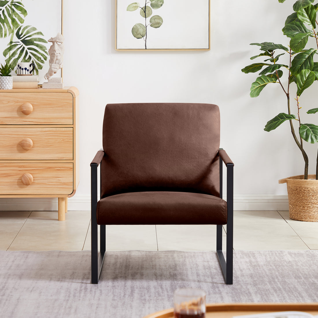Lounge, Living Room, Office Or The Reception Area Pvc Leather Accent Arm Chair With Extra Thick Padded Backrest And Seat Cushion Sofa Chairs,Non Slip Adsorption Feet,Sturdy Metal Frame,Brown Brown Polyvinyl Chloride