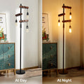 Farmhouse Tree Floor Lamp, 68 Inch 3 Lights Wood Standing Lamp Black Red Metal & Wood