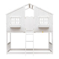 Twin Over Twin House Bunk Bed With Roofwindow, Window Box, Doorwith Safety Guardrails And Ladder,White Twin White Pine