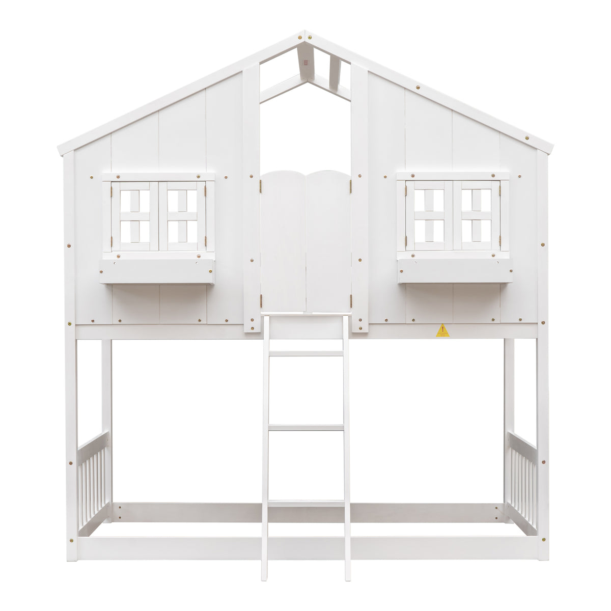 Twin Over Twin House Bunk Bed With Roofwindow, Window Box, Doorwith Safety Guardrails And Ladder,White Twin White Pine