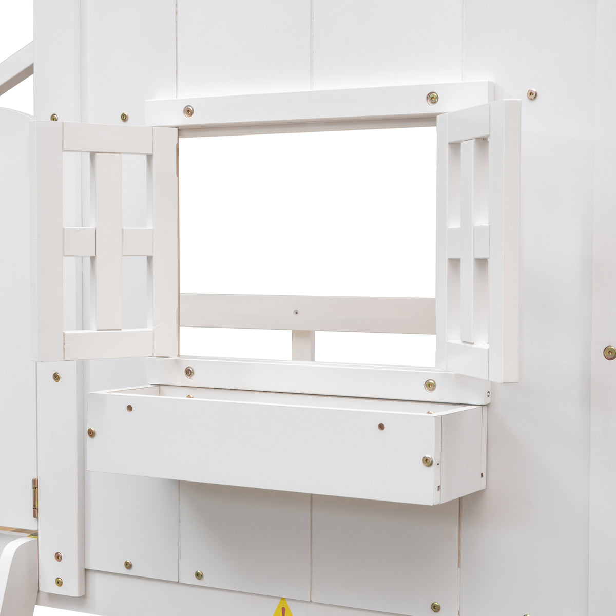 Twin Over Twin House Bunk Bed With Roofwindow, Window Box, Doorwith Safety Guardrails And Ladder,White Twin White Pine
