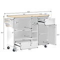 Kitchen Island Cart With Storage Cabinet And Two Locking Wheels,Solid Wood Desktop,Microwave Cabinet,Floor Standing Buffet Server Sideboard For Kitchen Room,Dining Room, Bathroom White White Mdf