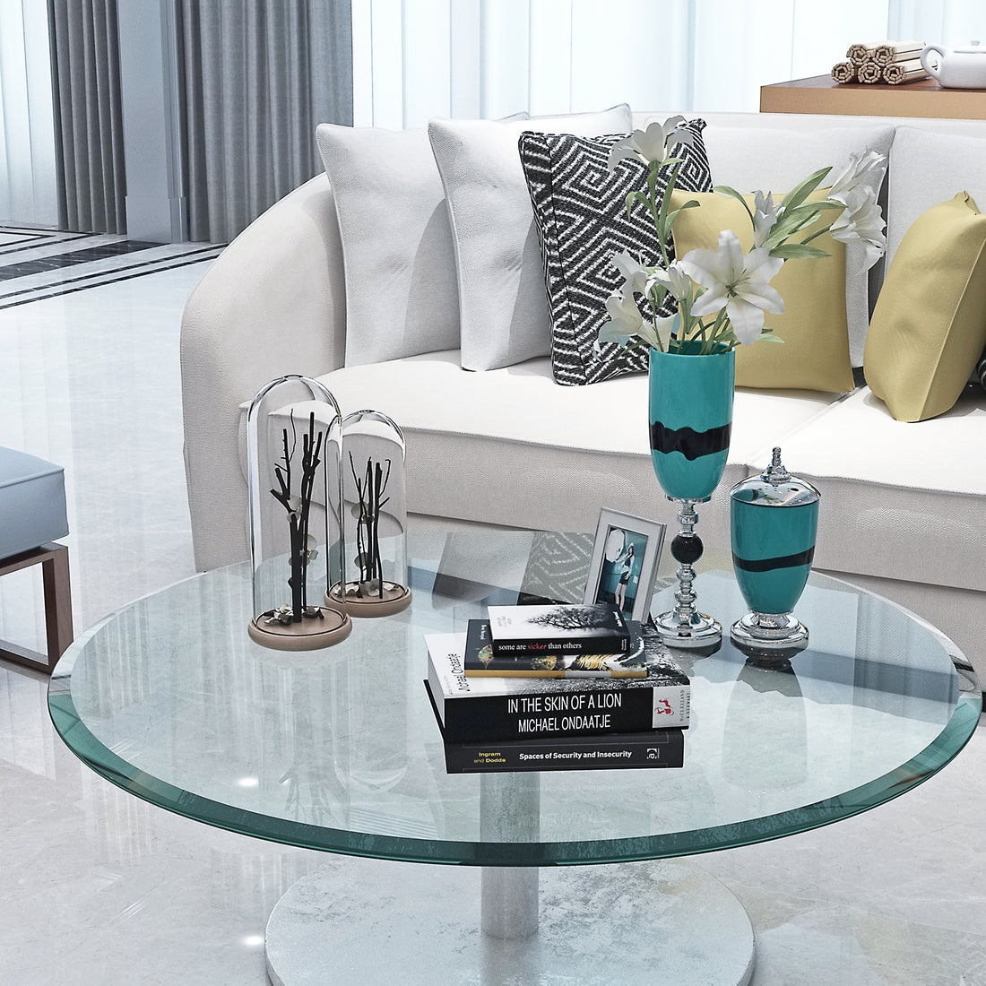 30" Inch Round Tempered Glass Table Top Clear Glass 2 5 Inch Thick Beveled Polished Edge Transparent Tempered Glass