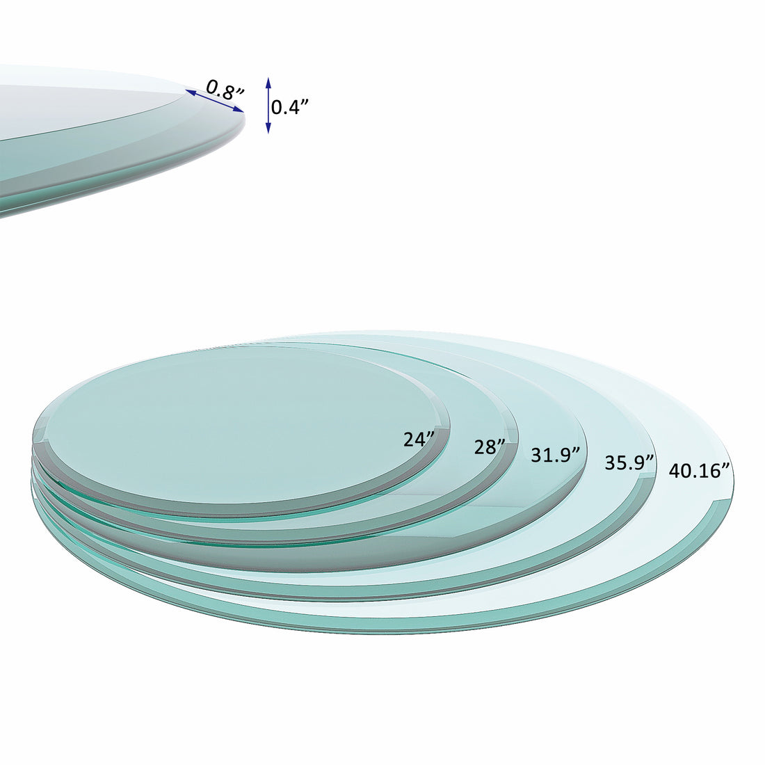 30" Inch Round Tempered Glass Table Top Clear Glass 2 5 Inch Thick Beveled Polished Edge Transparent Tempered Glass