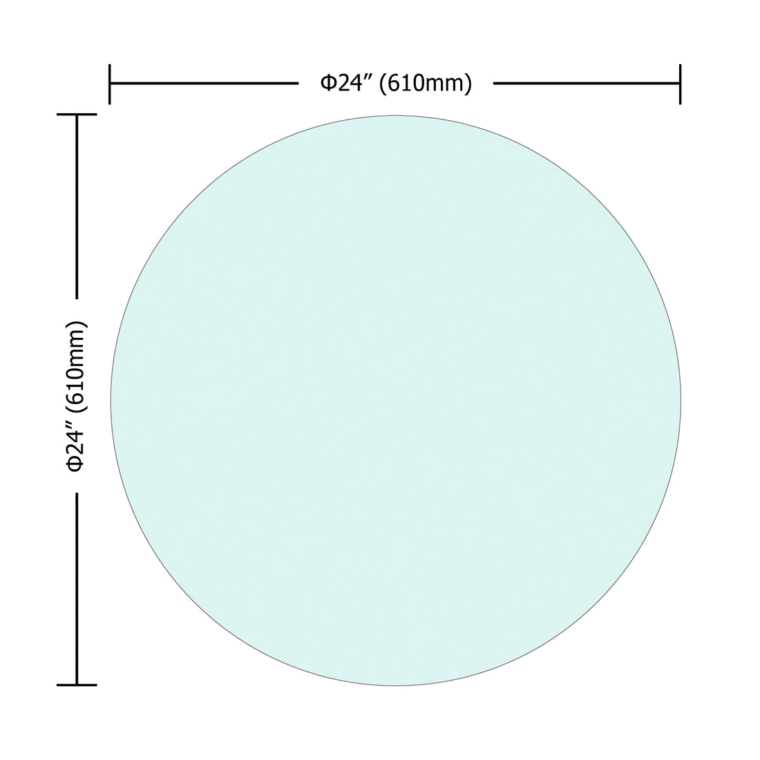 24" Inch Round Tempered Glass Table Top Clear Glass 1 4" Inch Thick Flat Polished Edge Transparent Glass