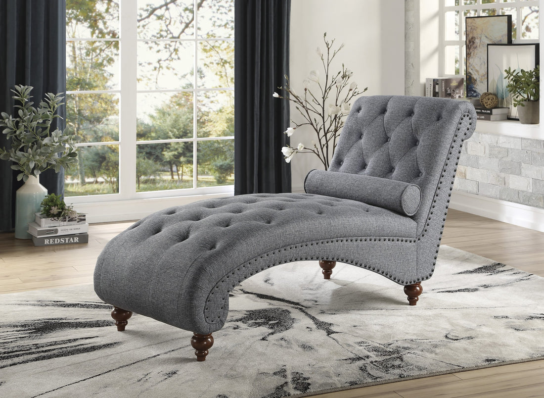 Modern Stylish Gray Color 1Pc Chaise Button Tufted Trim W Bolster Pillow Comfortable Living Room Furniture Solid Wood And Plywood Frame Gray Primary Living Space Modern,Traditional Solid Wood