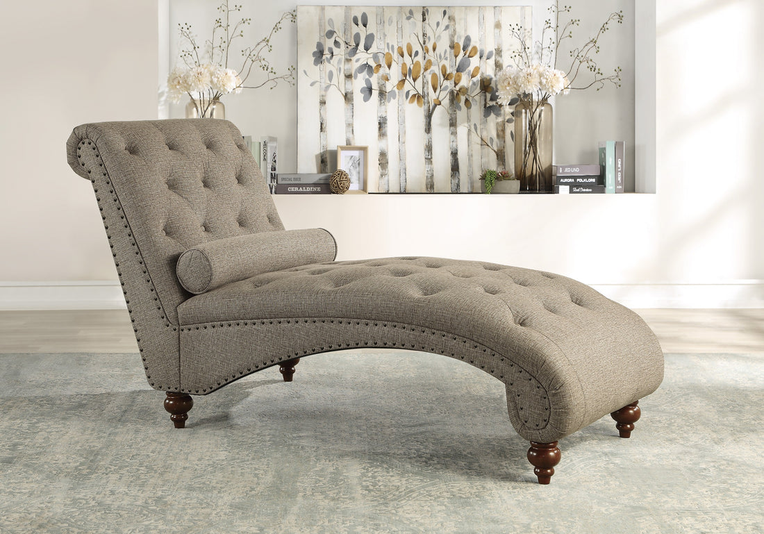 Modern Stylish Brown Color 1Pc Chaise Button Tufted Trim W Bolster Pillow Comfortable Living Room Furniture Solid Wood And Plywood Frame Brown Primary Living Space Modern,Traditional Solid Wood