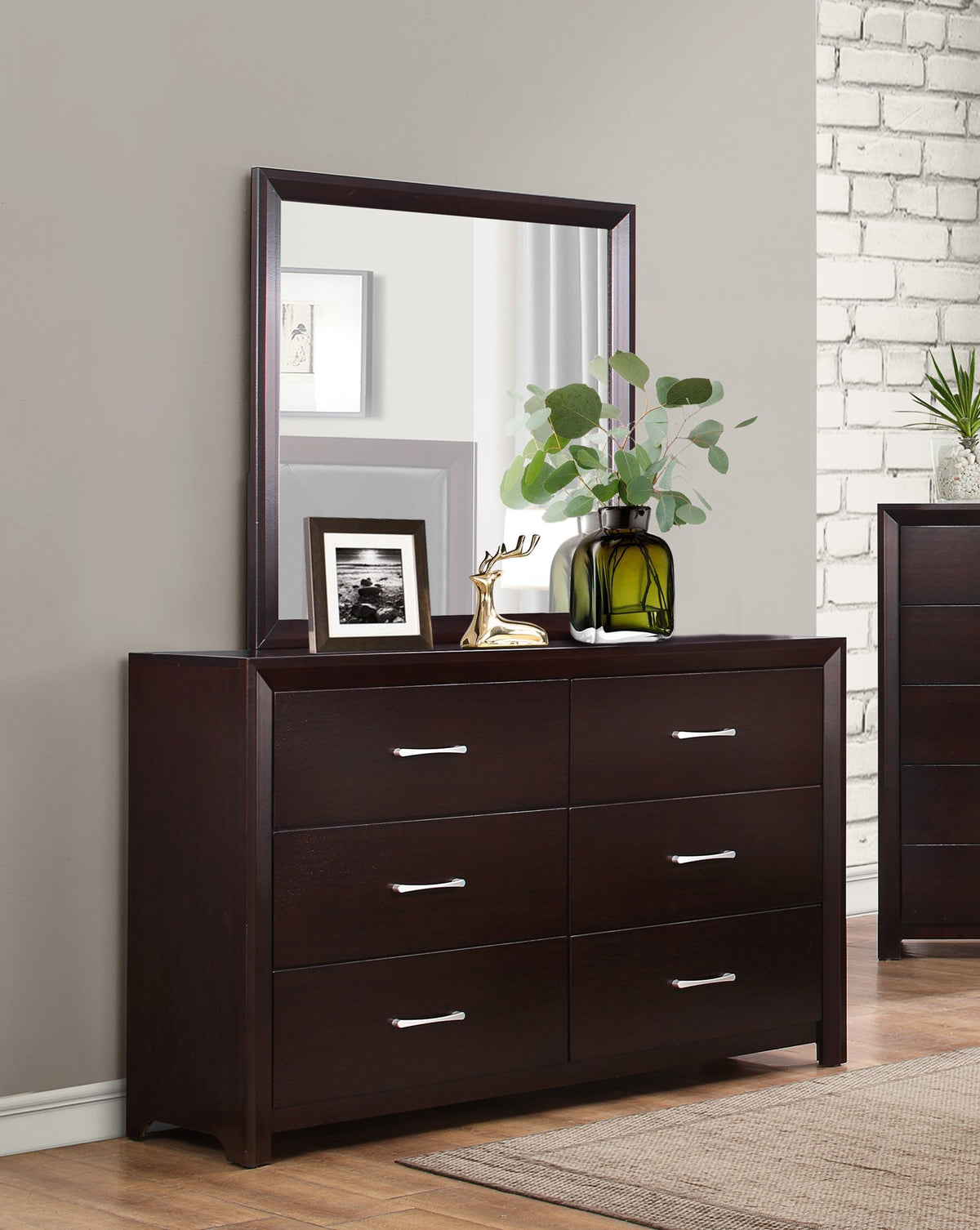 Espresso Finish 1Pc Dresser Of 6X Drawers Silver Tone Bar Pulls Contemporary Design Bedroom Furniture Espresso 5 Drawers & Above Bedroom Contemporary Wood