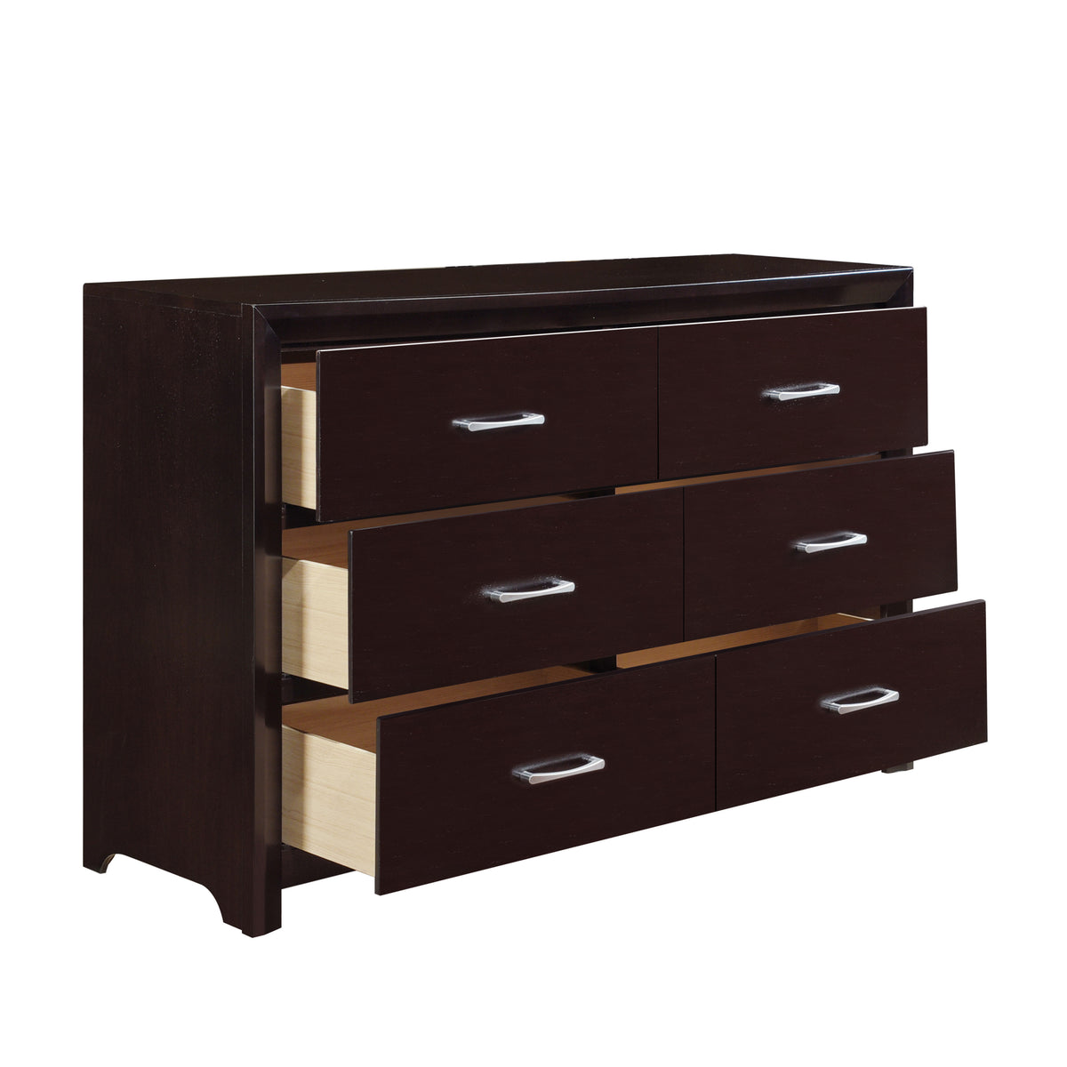 Espresso Finish 1Pc Dresser Of 6X Drawers Silver Tone Bar Pulls Contemporary Design Bedroom Furniture Espresso 5 Drawers & Above Bedroom Contemporary Wood