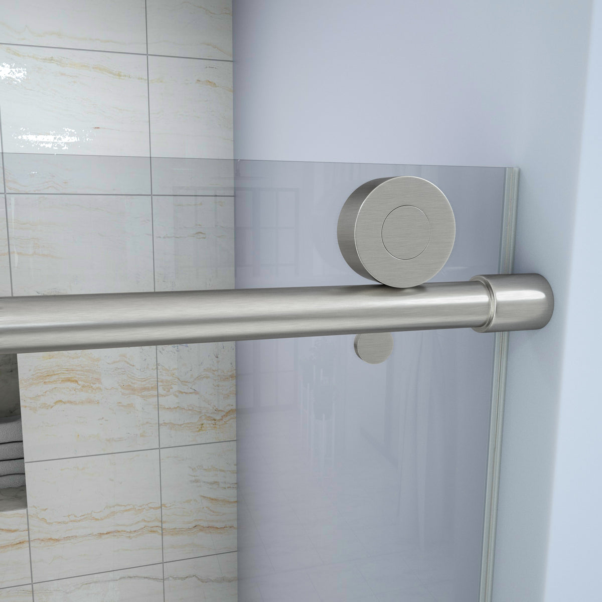 Shower Door 48" W X 76"H Single Sliding Bypass Shower Enclosure,Brushed Nickel Brushed Nickel Glass