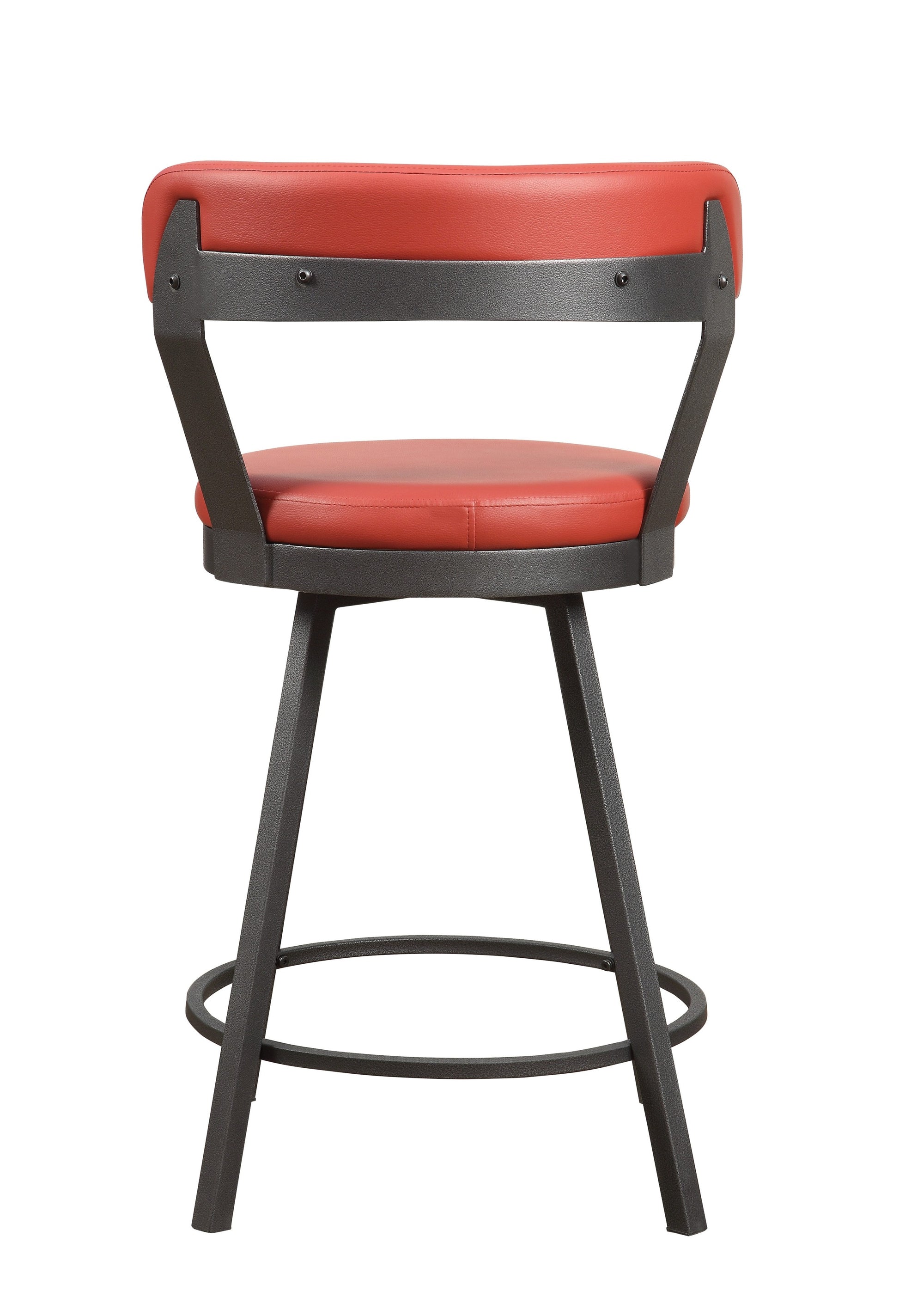 Metal Base 24 Inch Counter Height Chairs Set Of 2Pc Red Seat 360 Degree Swivel Faux Leather Upholstered Dining Room Furniture Red Dining Room Casual Metal