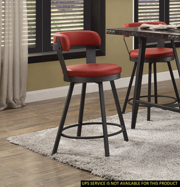 Metal Base 24 Inch Counter Height Chairs Set Of 2Pc Red Seat 360 Degree Swivel Faux Leather Upholstered Dining Room Furniture Red Dining Room Casual Metal