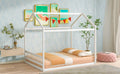 Queen Size Wooden House Bed With Headboard,White White Pine