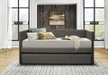 Gray Fabric Upholstered 1Pc Day Bed With Pull Out Trundle Trim Wood Frame Furniture Box Spring Not Required Gray Bedroom Wood