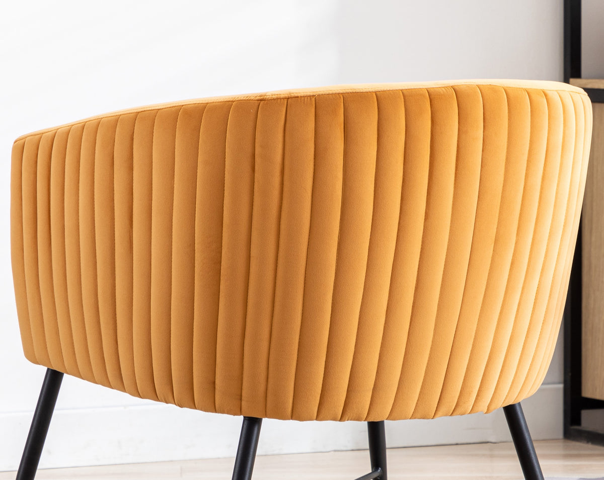 Luxurious Design 1Pc Accent Chair Yellowish Orange Velvet Clean Line Design Fabric Upholstered Black Metal Legs Stylish Living Room Furniture Yellow Primary Living Space Modern Fabric
