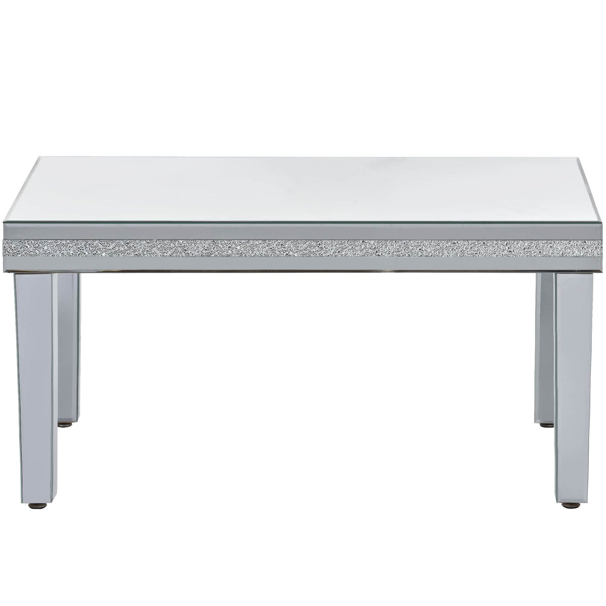 Fashionable Modern Glass Mirrored Coffee Table, Easy Assembly Cocktail Table With Crystal Design And Adjustable Height Legs, Silver Silver Glass