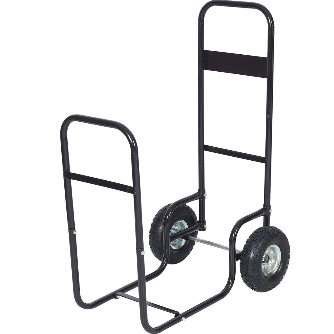 Firewood Cart,Fireplace Log Rolling Cart,Wood Rack With Pneumatic Wheels,Rolls Up And Down Stairs,Heavy Duty In Door Outdoor Rolling Cart Black Steel