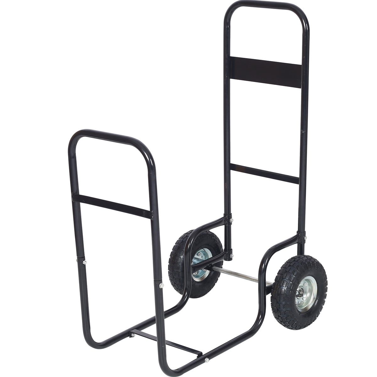 Firewood Cart,Fireplace Log Rolling Cart,Wood Rack With Pneumatic Wheels,Rolls Up And Down Stairs,Heavy Duty In Door Outdoor Rolling Cart Black Steel