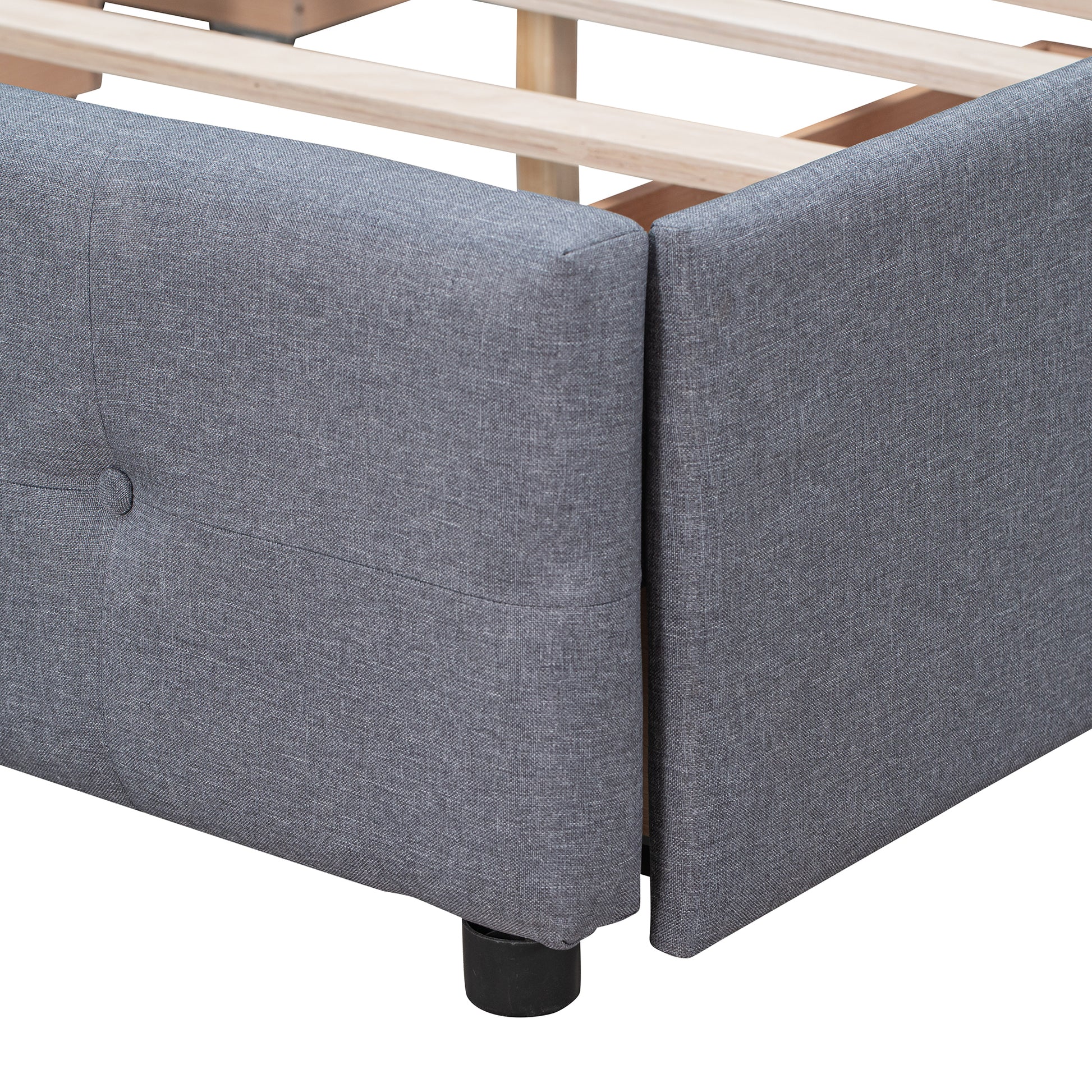 Upholstered Platform Bed With Classic Headboard And 4 Drawers, No Box Spring Needed, Linen Fabric, Queen Size Dark Gray Old Sku :Lp000114Aae Dark Gray Upholstered
