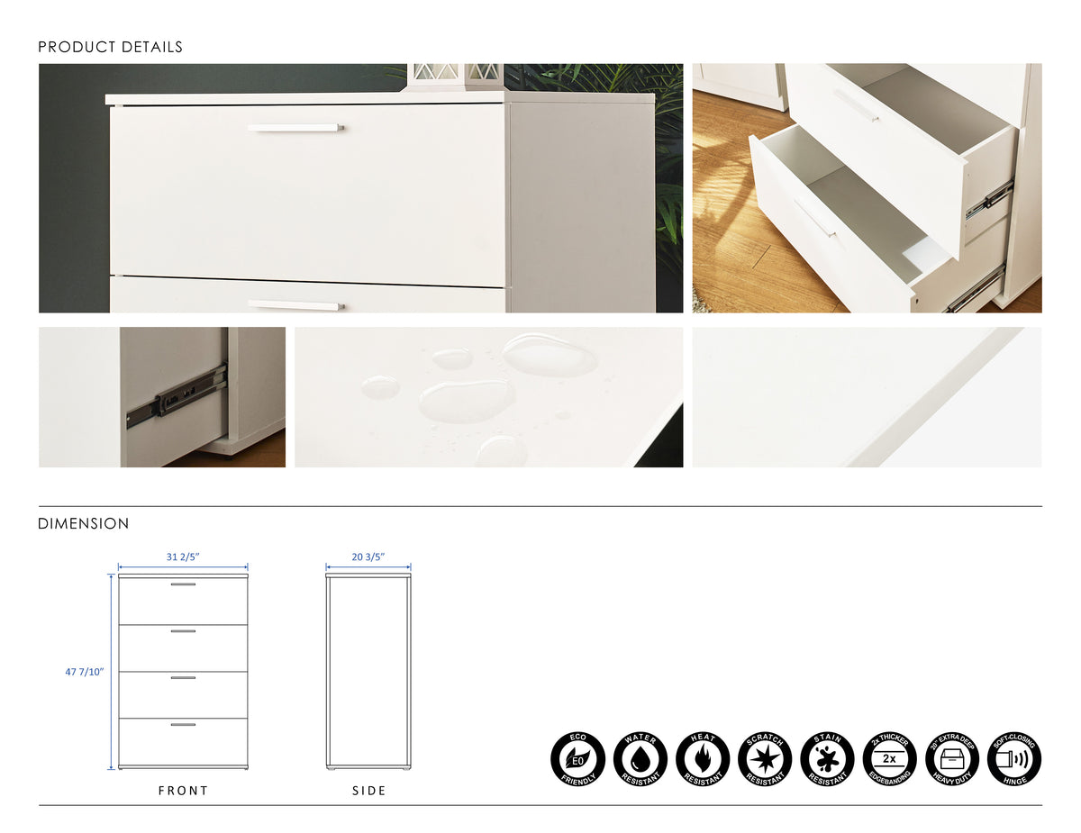 Oliver Farmhouse Four Drawer Jumbo Chest In White White Solid Wood