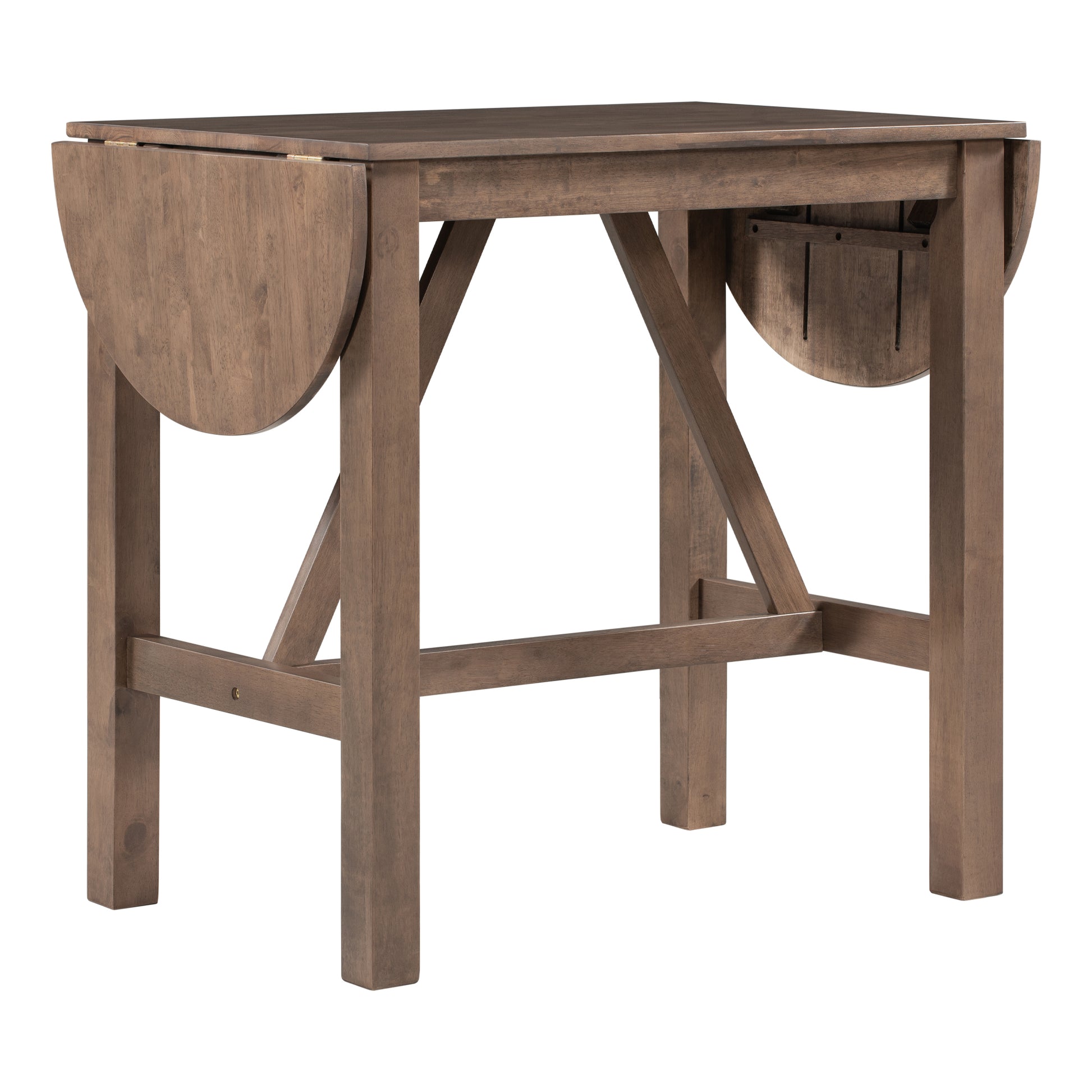 3 Piece Wood Counter Height Drop Leaf Dining Table Set With 2 Upholstered Dining Chairs For Small Place, Brown Brown Wood Dining Room Folding Rubberwood Oval Dining Table With Chair Upholstered