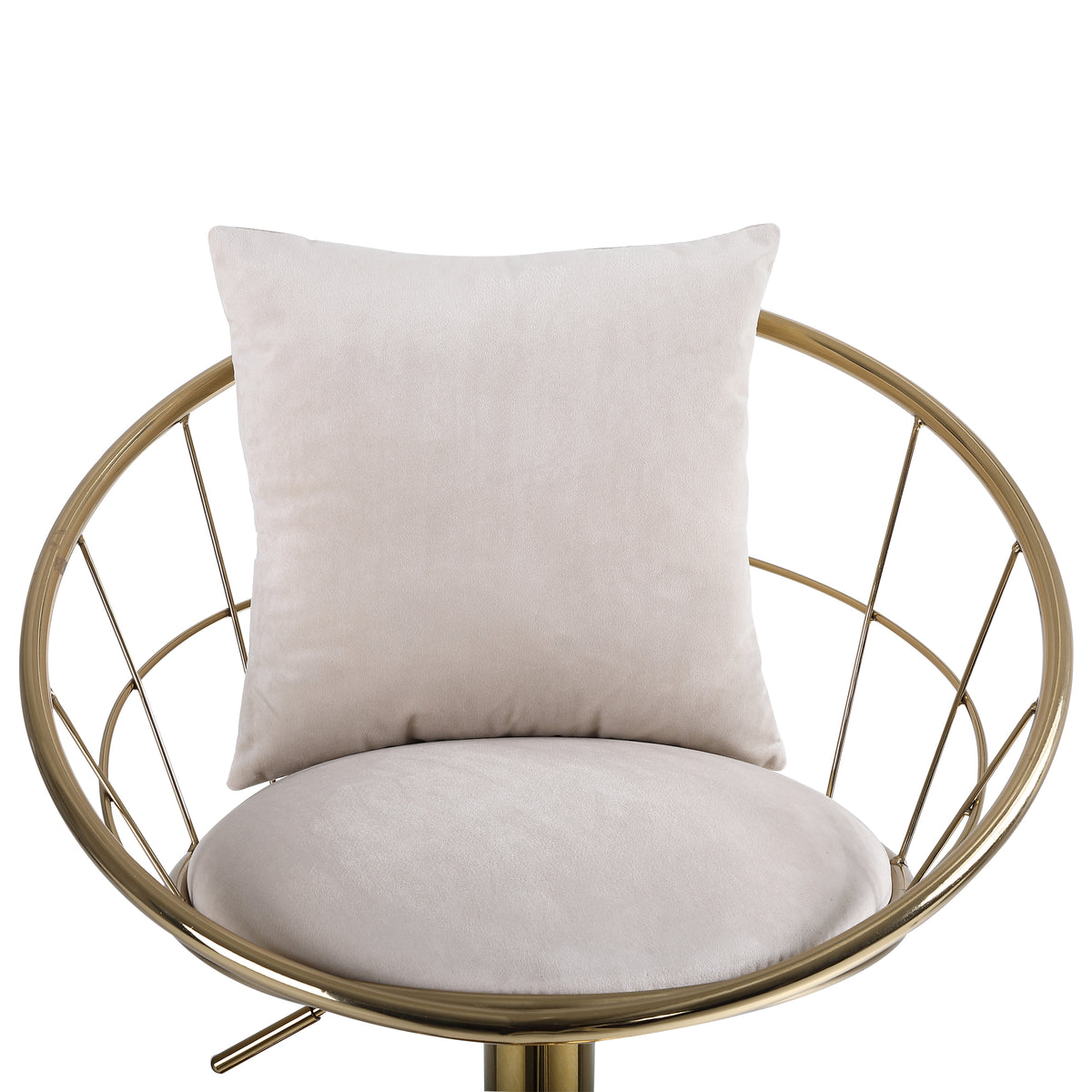 Off White Velvet Bar Chair, Pure Gold Plated, Unique Design,360 Degree Rotation, Adjustable Height,Suitable For Dinning Room And Bar,Set Of 2 Off White Velvet