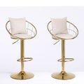 Off White Velvet Bar Chair, Pure Gold Plated, Unique Design,360 Degree Rotation, Adjustable Height,Suitable For Dinning Room And Bar,Set Of 2 Off White Velvet