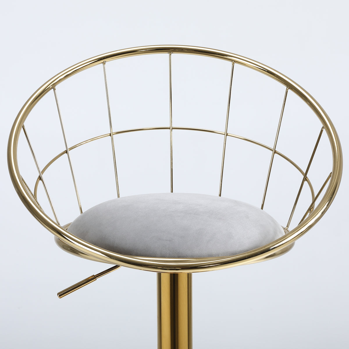 Grey Velvet Bar Chair, Pure Gold Plated, Unique Design,360 Degree Rotation, Adjustable Height,Suitable For Dinning Room And Bar,Set Of 2 Grey Velvet
