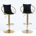 Black Velvet Bar Chair, Pure Gold Plated, Unique Design,360 Degree Rotation, Adjustable Height,Suitable For Dinning Room And Bar,Set Of 2 Black Velvet