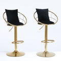 Black Velvet Bar Chair, Pure Gold Plated, Unique Design,360 Degree Rotation, Adjustable Height,Suitable For Dinning Room And Bar,Set Of 2 Black Velvet