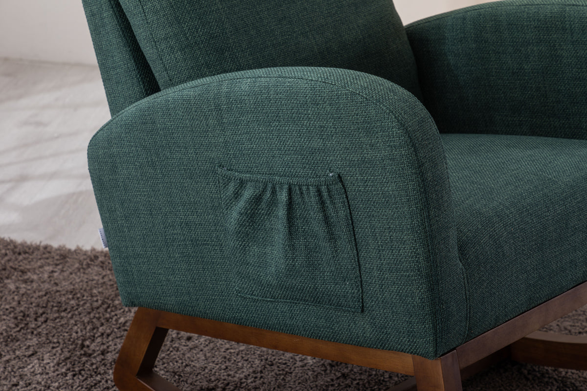 Coolmore Rocking Chair, Modern Glider Chair, Recliner Armchair With Wood Legs And Side Pocket, Nursery Rocking Accent Chair With High Back For Living Room Bedroom Emerald Linen Emerald Foam Solid Wood