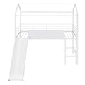Metal House Bed With Slide, Twin Size Metal Loft Bed With Two Sided Writable Wooden Board White White Metal